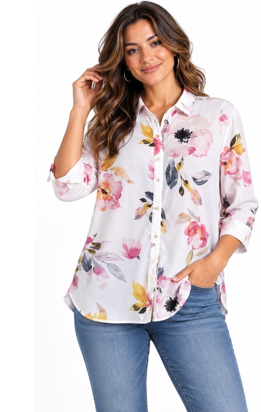 Nicole Miller Womens Floral Button Down Shirt Size Large Multicolor Blouse NWOT